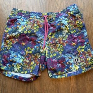 Europann Saint-Tropez Men’s Swim Trunks Large Tropical Reef Print Drawstring L